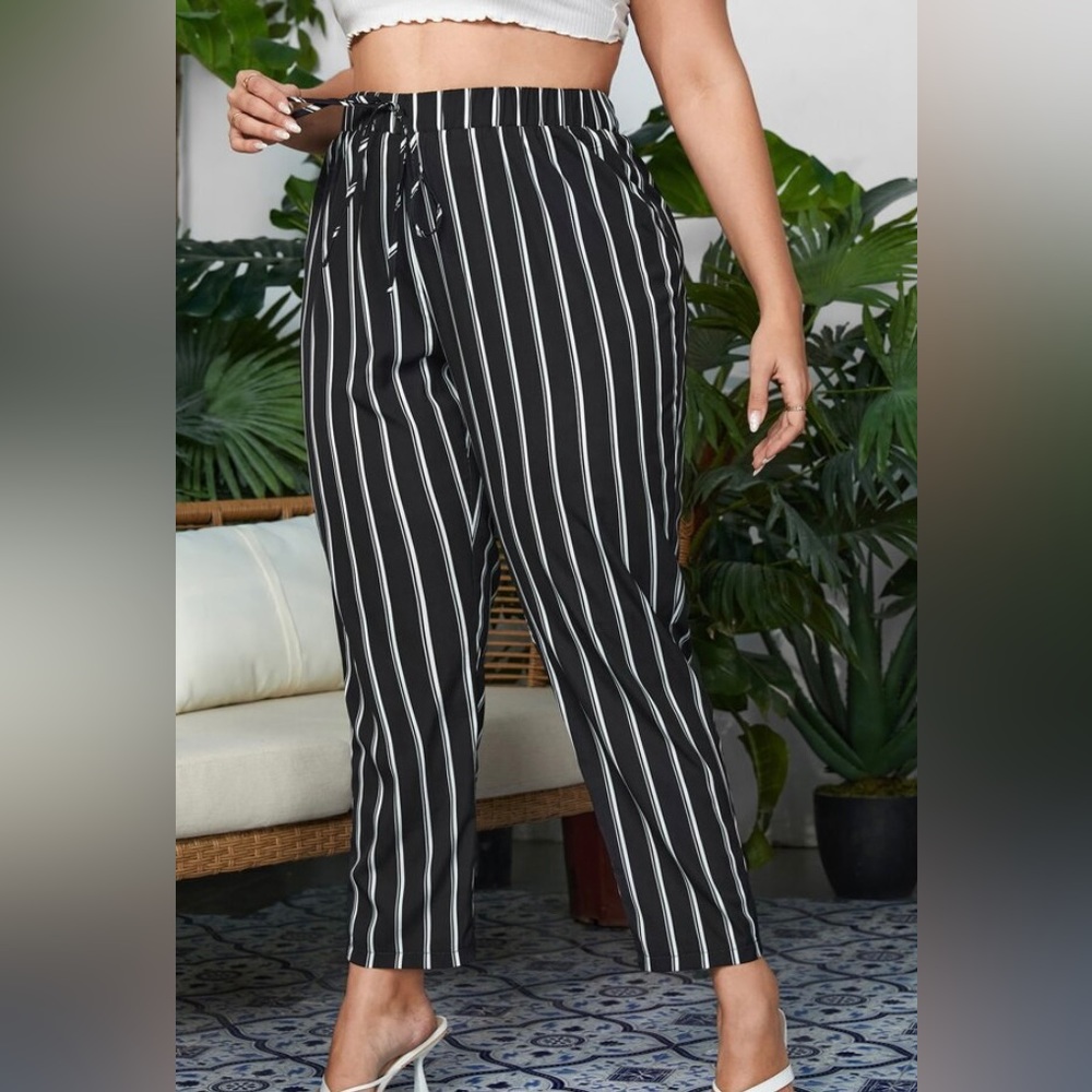 Striped tie front pants sz L